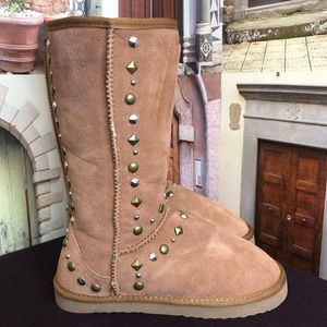 NEW Style & Co. Women's 5M Boots Bolted Studded Chestnut Brown Leather